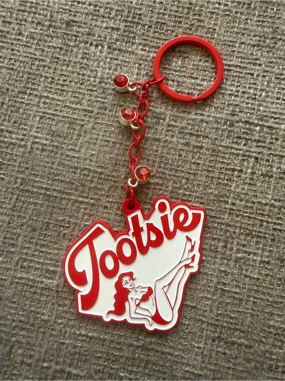 NEW Tootsie Pinup Girl Rhinestone Keychain Red Retro Advertising Collectible